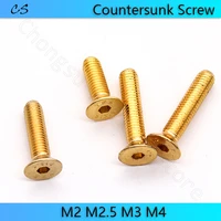 grade 12 9 hex drive flat head screws titanium plating countersunk bolts din7991 m2 m2 5 m3 m4 m5 length 4mm 25mm gold