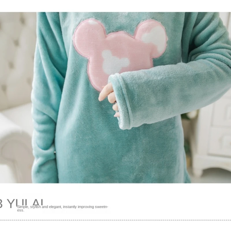 Disney Mickey Graphics Winter Flannel Pajama Set Womens Fleece Pajamas Sleepwear Home Clothing Female Nightgown Suit Pajama Fall