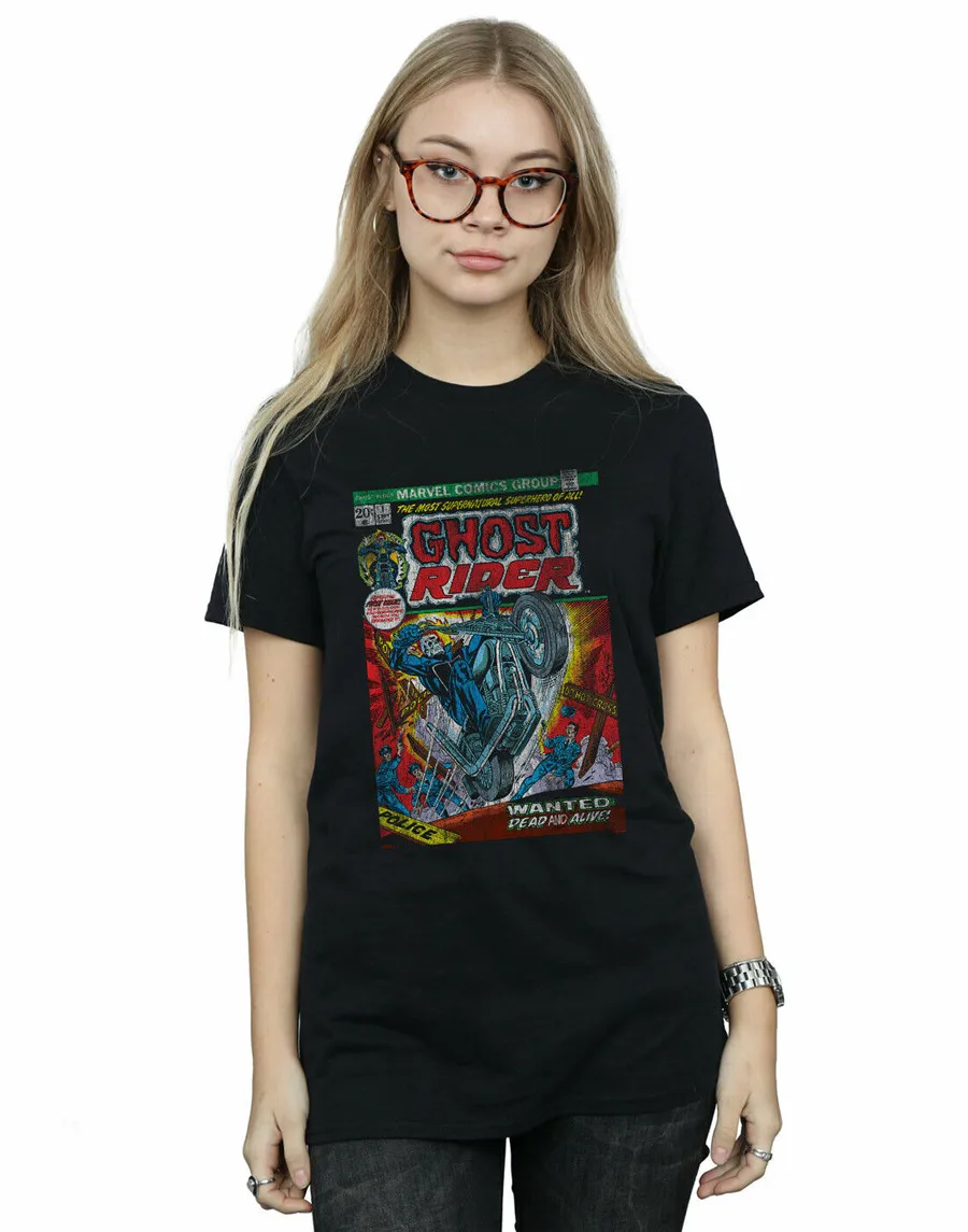 Marvel Universe Women'S Ghost Rider потертый чехол с героями комиксов Boyfriend Fit T-shirt Harajuku |