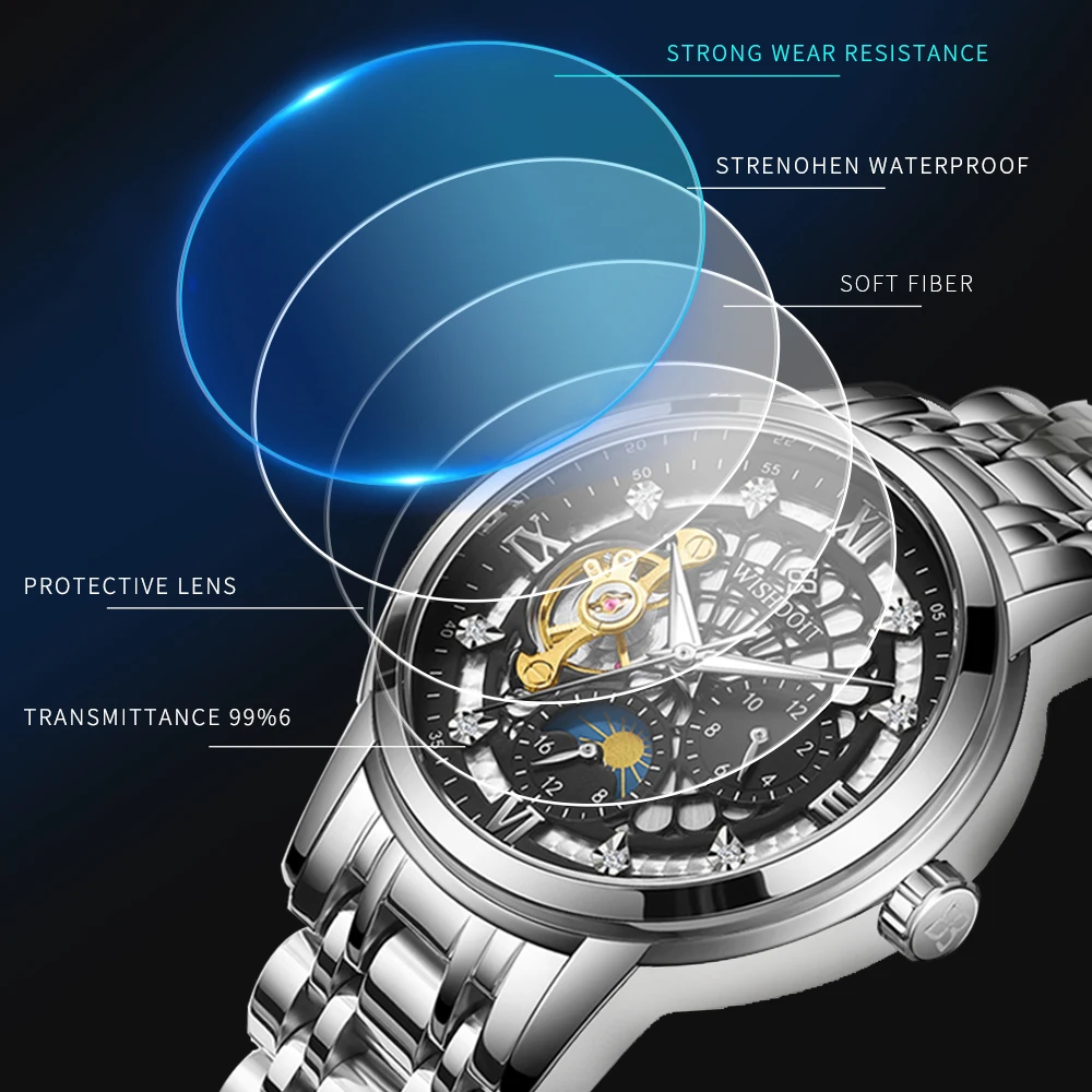 Часы наручные WISDHOIT Мужские механические деловые Роскошные водонепроницаемые