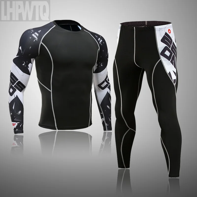 

New Men's Thermal Underwear Suit Compression Tight Sports Suit Gym Fitness Underwear Lndoor Bottoming Elastic Sportswear Men