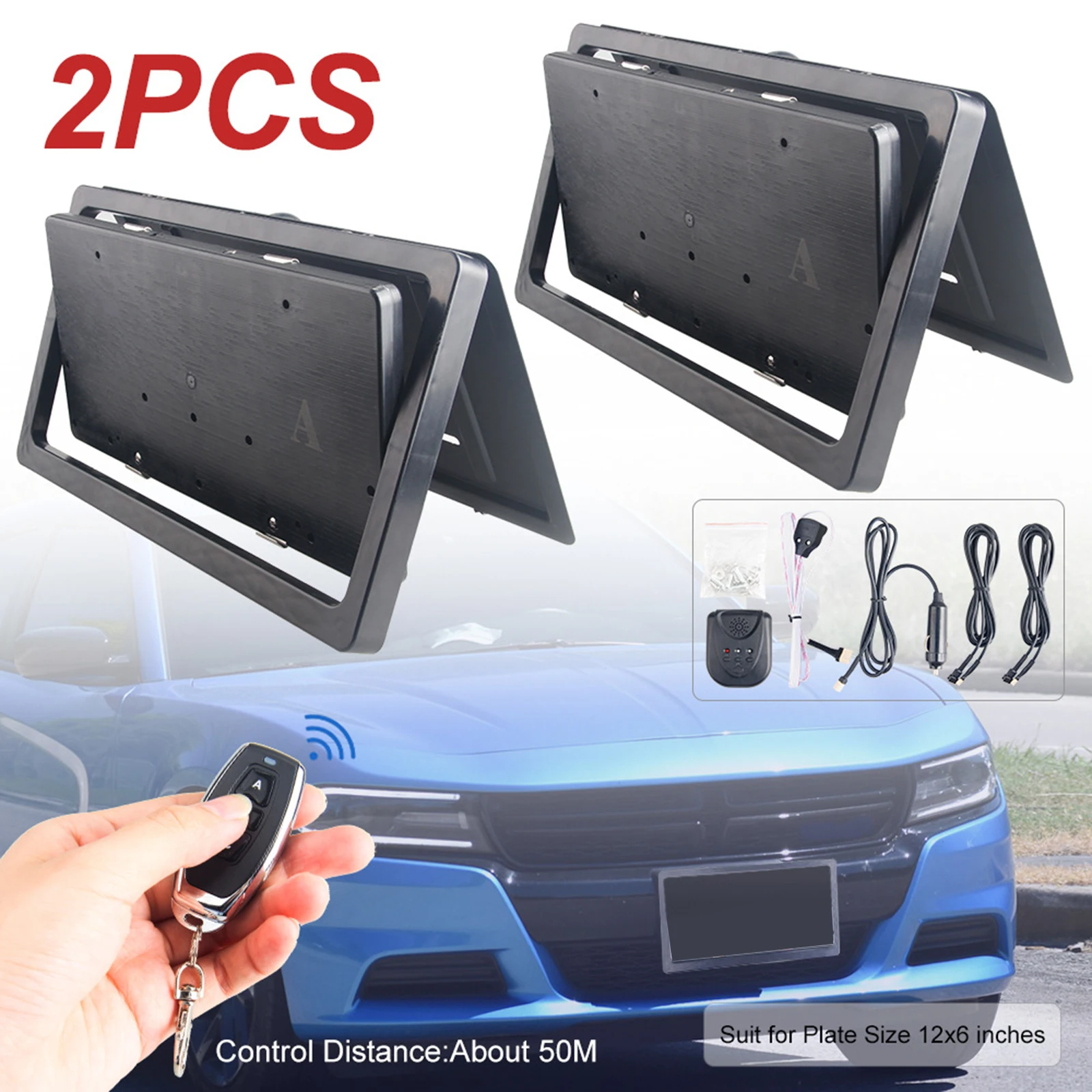 

Universal 2 Sets Flip License Plate Frame Bracket Holder Remote Control (US)