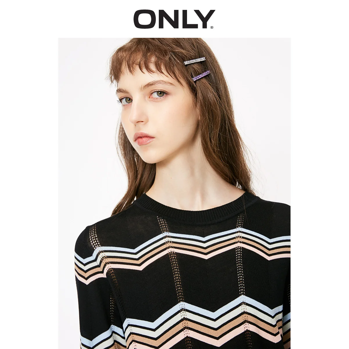 ONLY Autumn Winter Straight Fit Assorted Colors Striped Cut-outs Pullover Knit | 119124519 Женская одежда