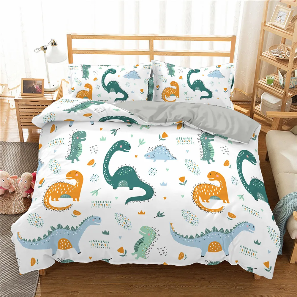 

Comforter Bedding Set Duvet Cover Cartoon Dinosaur Printed Bedroom Textiles For Kids Girl With Pillowcases Double Single Size