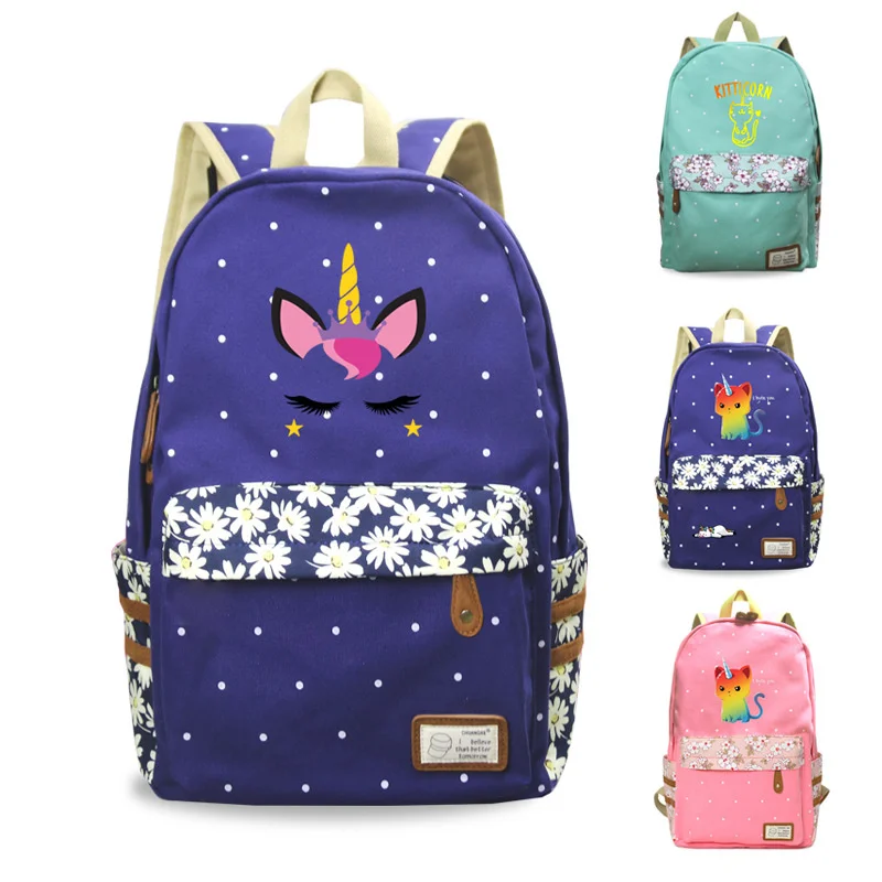 

Холщовый Рюкзак с мультипликационным единорогом, школьный ранец для учеников, уличная дорожная сумка, удобная сумка 4