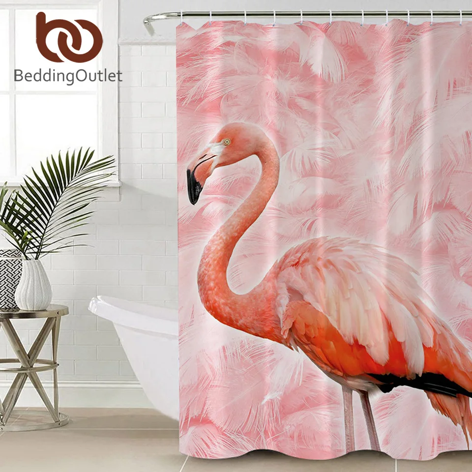 Занавеска для душа BeddingOutlet с рисунком фламинго водонепроницаемая Шторка ванной