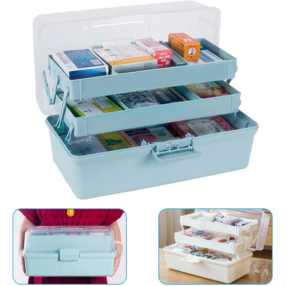 

Plastic Medicine Pill Storage Box Organizer 3 Layers Multi-Functional Fortable Medical Cabinet Faimly Emergency Frist Aid Kit