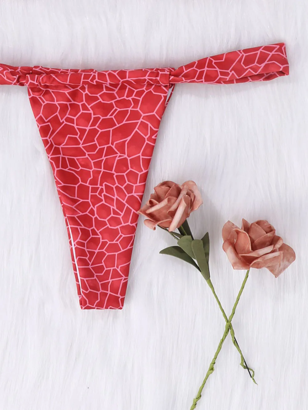 

New Thong Red Print Bikinis Women's Swimsuits Cut Out Swimwear Push Up Biquini Sexy Halter Bathing Suits Strap Bikini Set 2021