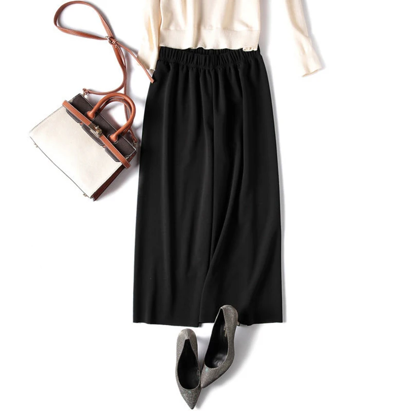 Брюки женские прямые с завышенной талией модные шикарные капри до щиколотки