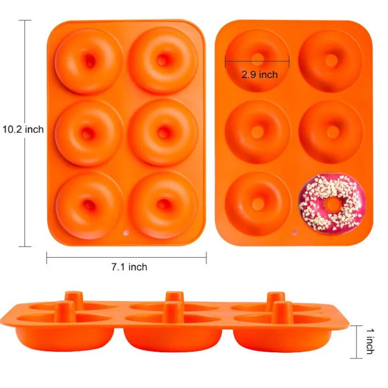 

6-Cavity Donut Mold DIY Cake Mould Kitchen Tool Chocolate Biscuit Cake Mold Non-Stick Candy 3D Mold Silicone Donut Baking Pan