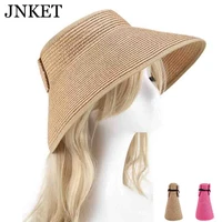 jnket new parent child sun visor hats roll up wide brim hat women empty top hat foldable straw hat summer beach cap