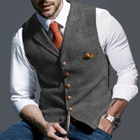 2021 fashionable mens plaid vest vest solid color v neck sleeveless button blazer oversized formal business jacket vest
