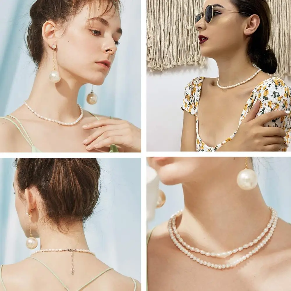 U7 Freshwater Cultured Pearl Choker Necklace 5-6.5mm 43/46cm Long Round or Baroque White Pearls Jewelry Gifts for Women P1058 | Украшения и