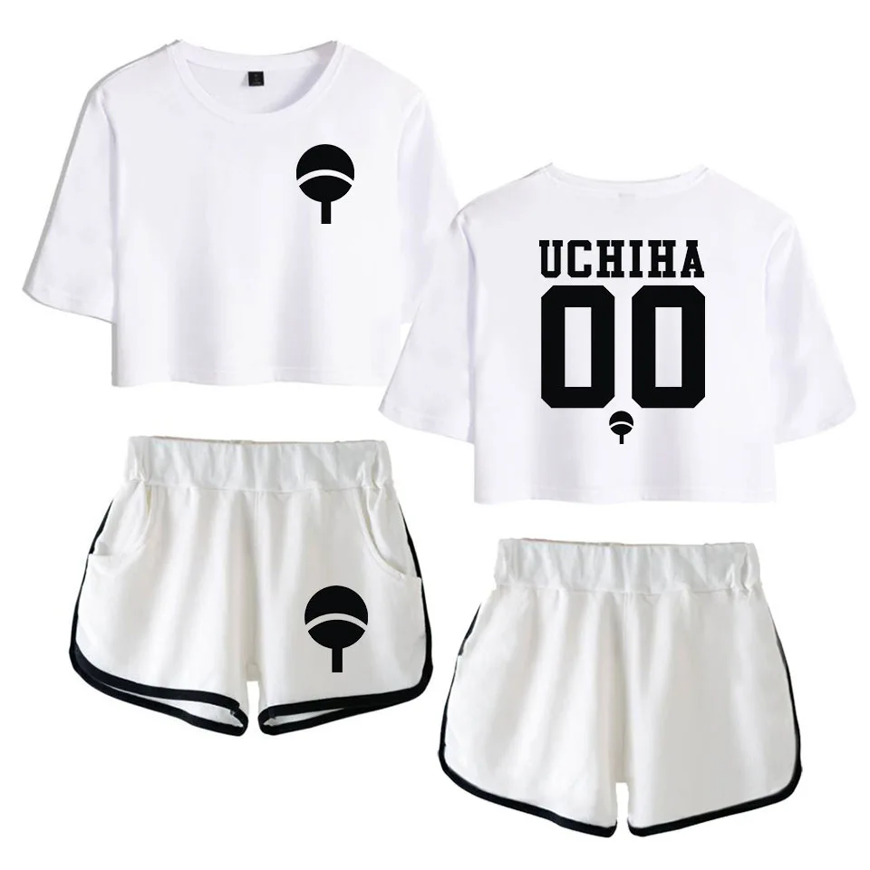 

Женский спортивный костюм Sasuke/Kakashi, летний комплект из двух предметов, короткий топ с коротким рукавом и шорты