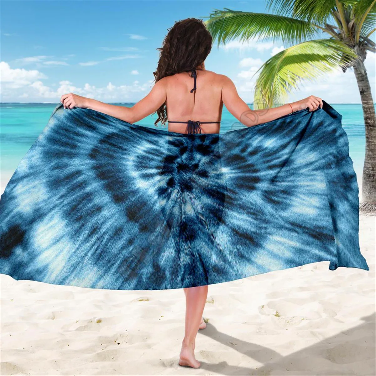 

Blue Tie Dye Sarong 3D printed Towel Summer Seaside resort Casual Bohemian style Beach Towel