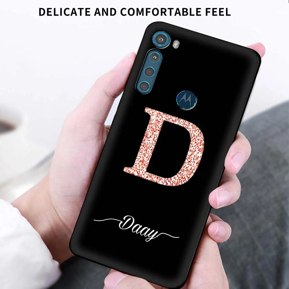 

Phone Case For Motorola G8 G9 Play Edge One Fusion Plus E6s G Stylus Black Soft Casos Mobile Cover Cute Letter