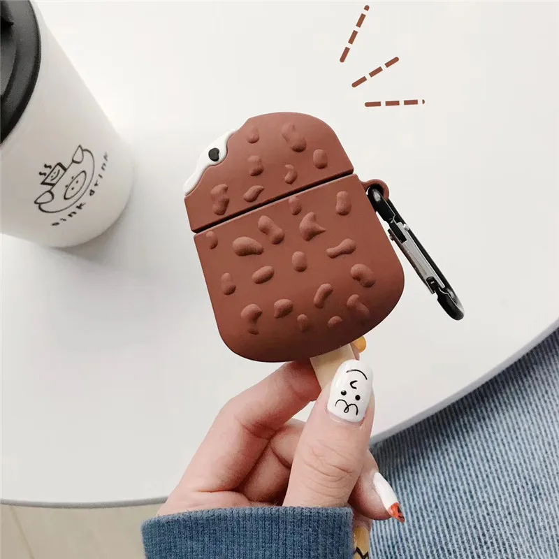 

3D Cute Cartoon Chocolate Ice Cream Soft Silicone Earphone Case for Apple Airpods 1 2 Wireless Charing Headset Cover Funda