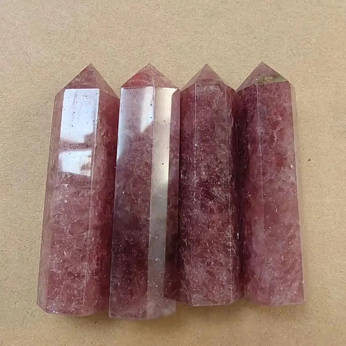 

Natural Strawberry Crystal Wand Hexagonal Column Crystal Point Tower Tower point reiki Healing