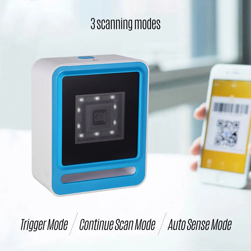 Aibecy беспроводной USB проводной 1D 2D QR сканер настольный Всенаправленный штрих кода