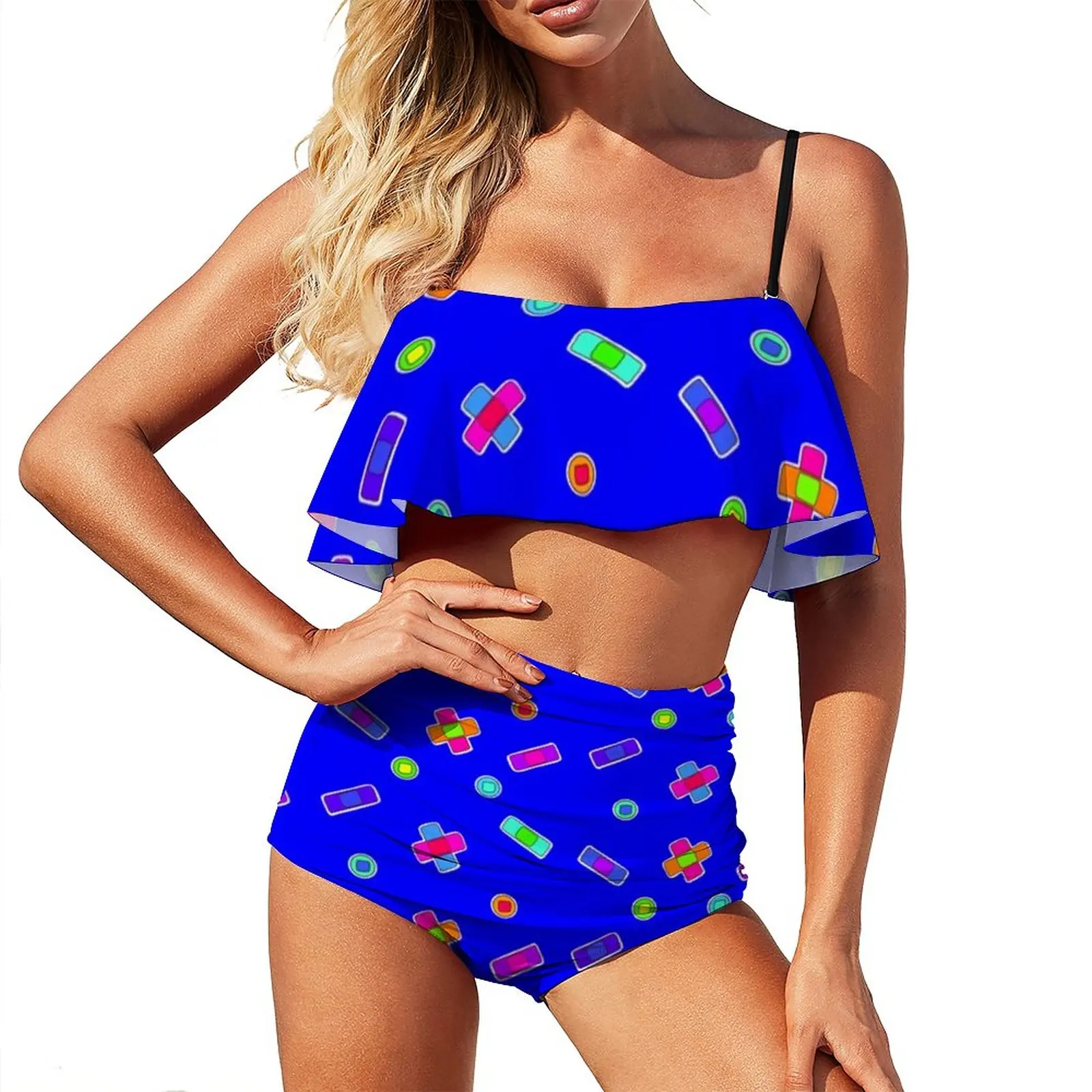 

Harajuku Bikini Swimsuit High-Waist Bulk Stylish Swimwear Surf 2 Piece Ladies Bathing Suit