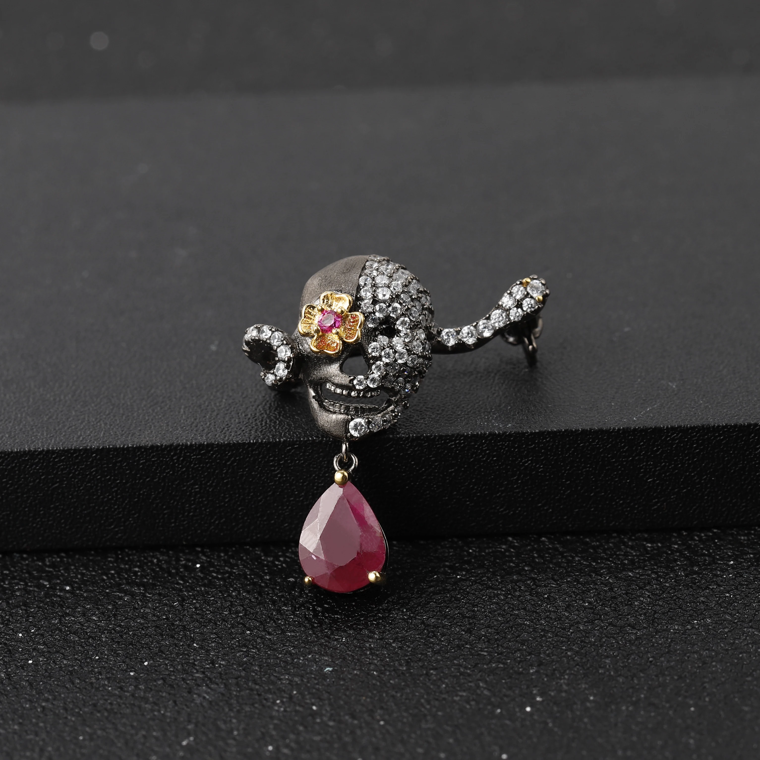 GEM'S BALLET Natural Ruby Gemstone Brooch 925 Sterling Sliver Handmade Death Skull Brooches For Women Fine Jewelry 2020 NEW | Украшения
