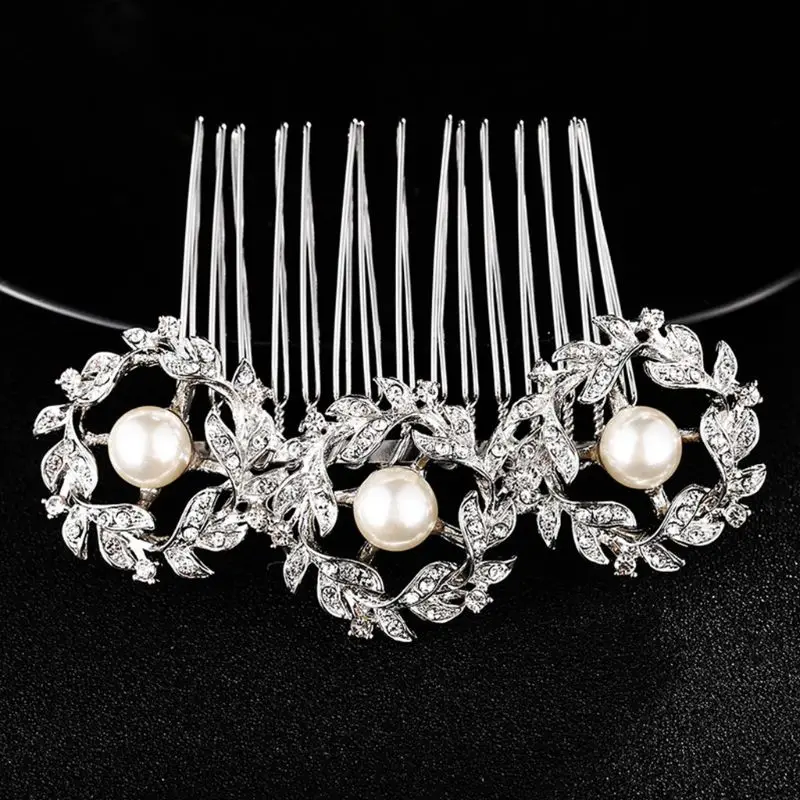 Стразы оливковая ветка искусственный гребень для волос с жемчугами Клип