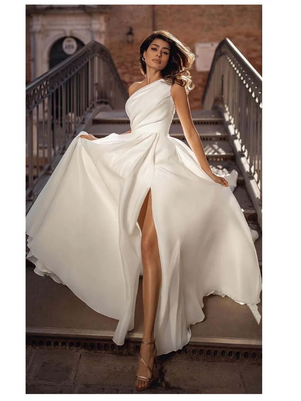 

Seductive One Shoulder White Party Wear Gown for Women Summer 2021 New Fashion High Slit Elegant Evening Maxi Dress