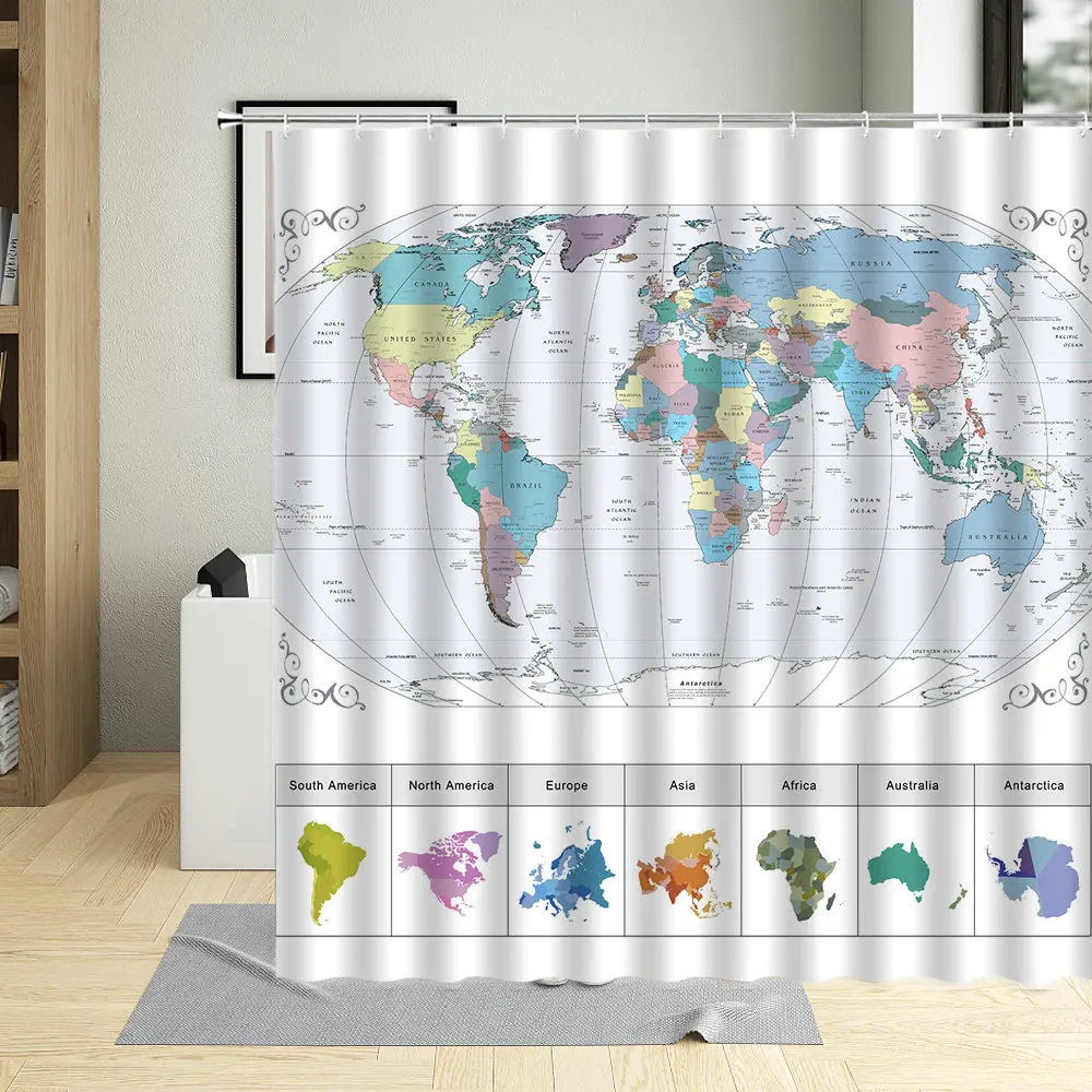 

Cartoon Shower Curtain Different World Map Pattern Curtains Kids Retro Maps Bathroom Decor Waterproof With Hooks 240x180cm
