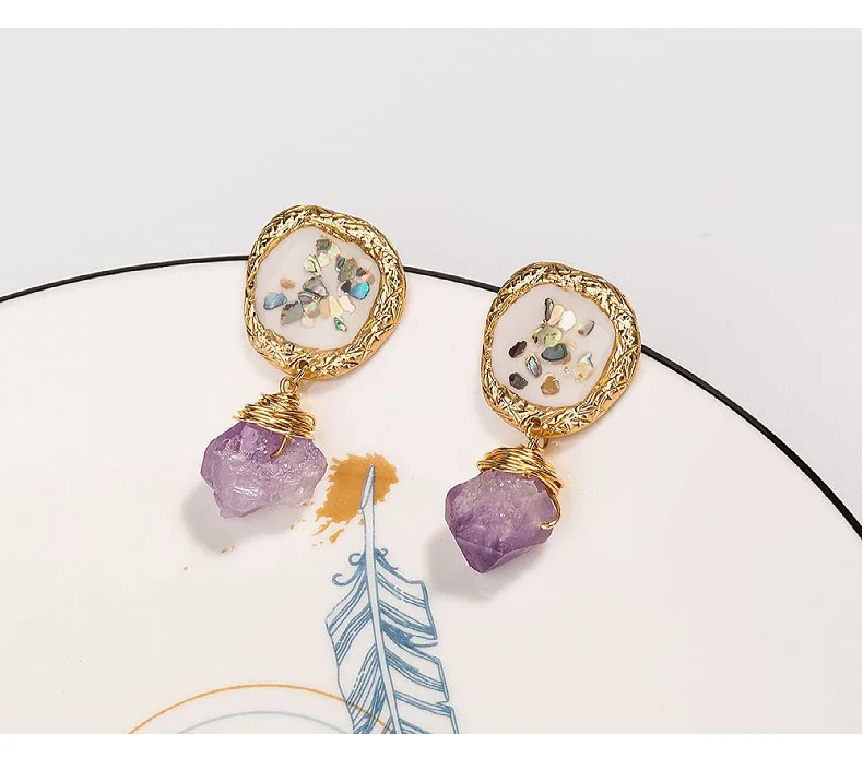 

Colorful Shell Natural Stone Earrings Amethyst Fashion Jewelry