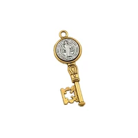50pcs 2colors zinc alloy saint benedict medal cross key charm pendants diy religious christmas jewelry14 5x42mm a 577