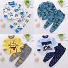 Детский пижамный комплект, Осенний хлопковый костюм с длинными рукавами, детские пижамы, одежда для сна с рисунком животных, одежда для сна, пижамы для мальчиков и девочек