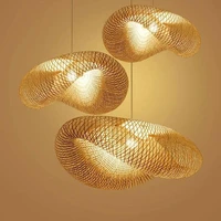handmade bamboo lamp wicker rattan wave shade pendant light vintage japanese lamp suspension home indoor dining table room