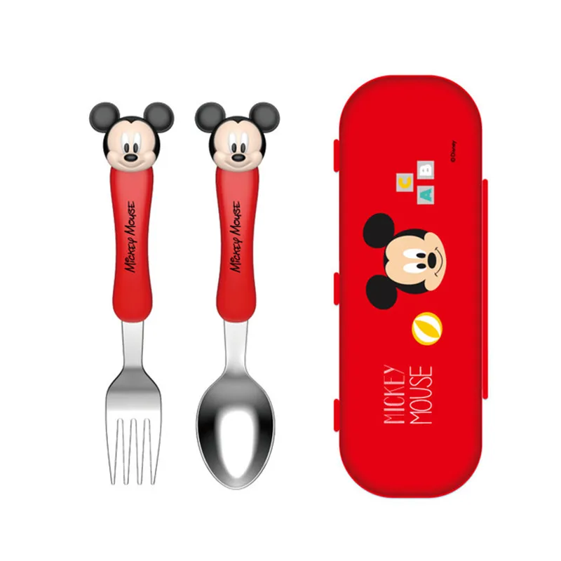 

Disney 1 комплект новых посуда детская 3D пластиковую коробку и Микки Маус, детский Тренировочный Набор посуды От 3 до 6 лет ложки вилки