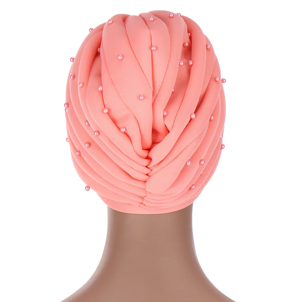 

2021 Women's turban fashion Indian solid color space cotton hand-sewn beaded turban turban hat turban women turban Muslim