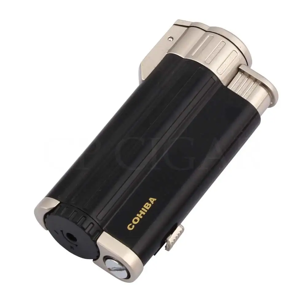 COHIBA карманные зажигалки для сигар 3 струйный фонарь ветрозащитная зажигалка бутан металлическая портативная Зажигалка для прикуривателя многоразовая W/Подарочная коробка