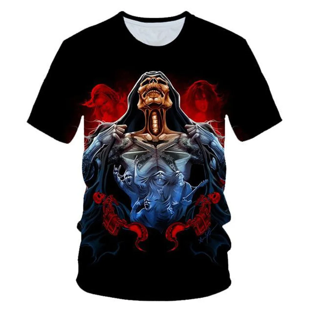 

2021 Skeleton Beauty Rock Cool 3D T-shirt Punk 3D Printing T-shirt Men's Clothes T-shirt Summer Top Men Fashion Tren