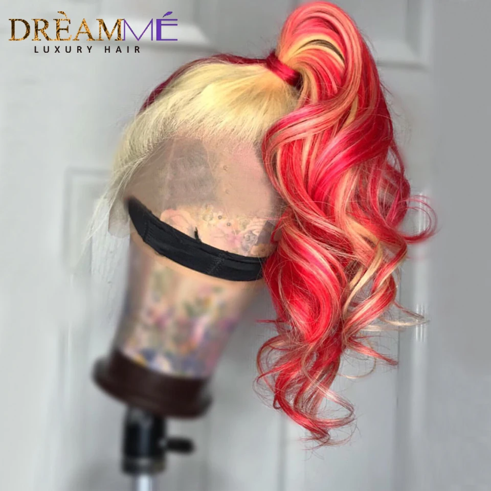 Парик с красной подсветкой Омбре человеческих волос Блонд 613 парик фронта шнурка