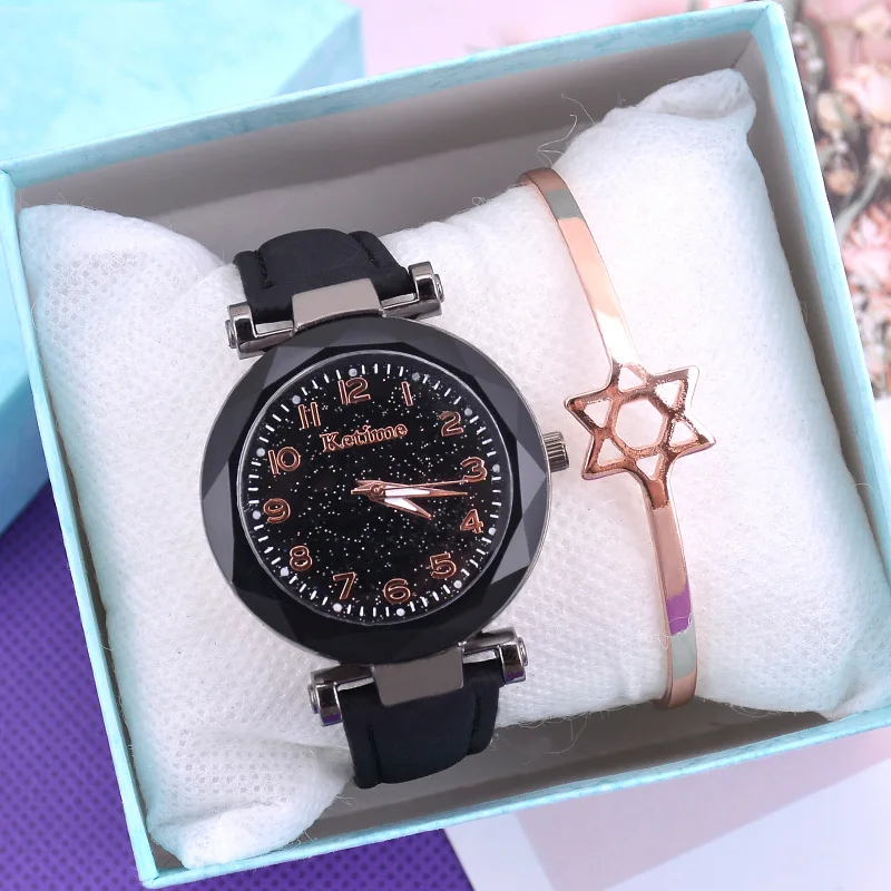 Black no bracelet Модные женские часы Звездное небо, лидер продаж, кожаный браслет, кварцевые наручные часы, повседневные женские часы, Relogio Feminino - Цвет: Black no bracelet
