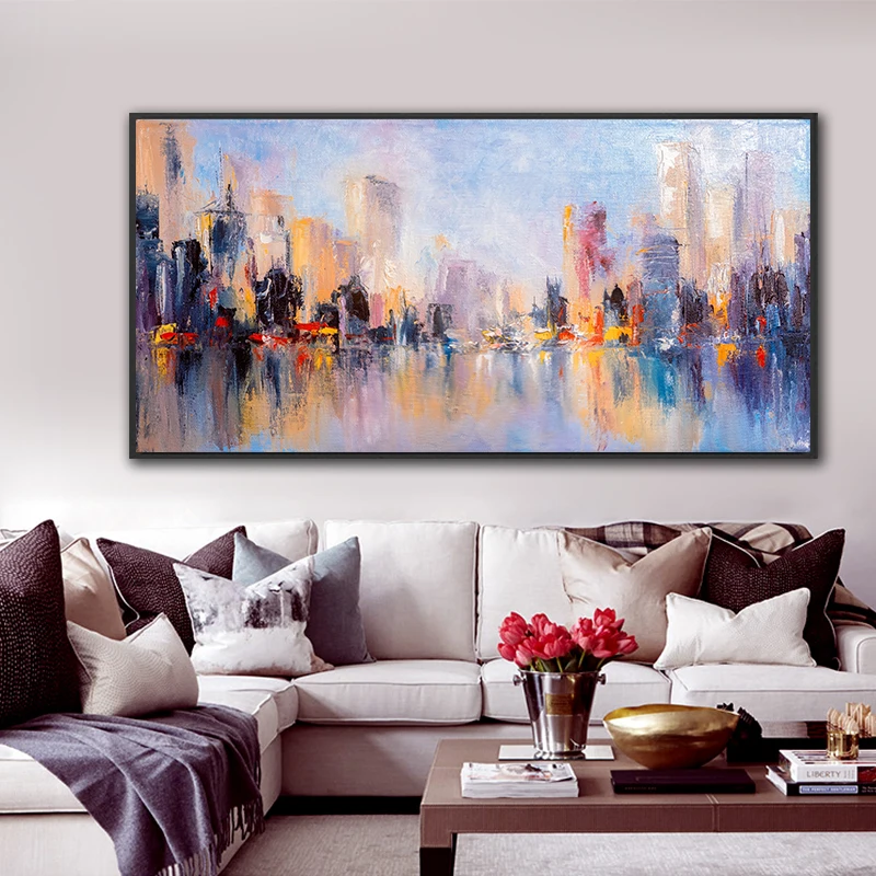 Абстрактный городской пейзаж настенная живопись большой размер холст искусство