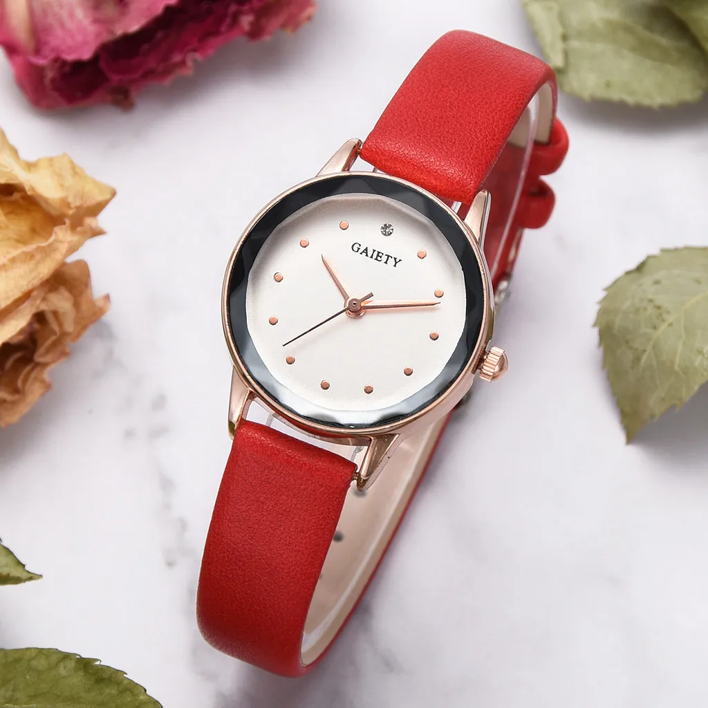 Модные Простые женские часы монохромный тонкий кожаный ремень наручные
