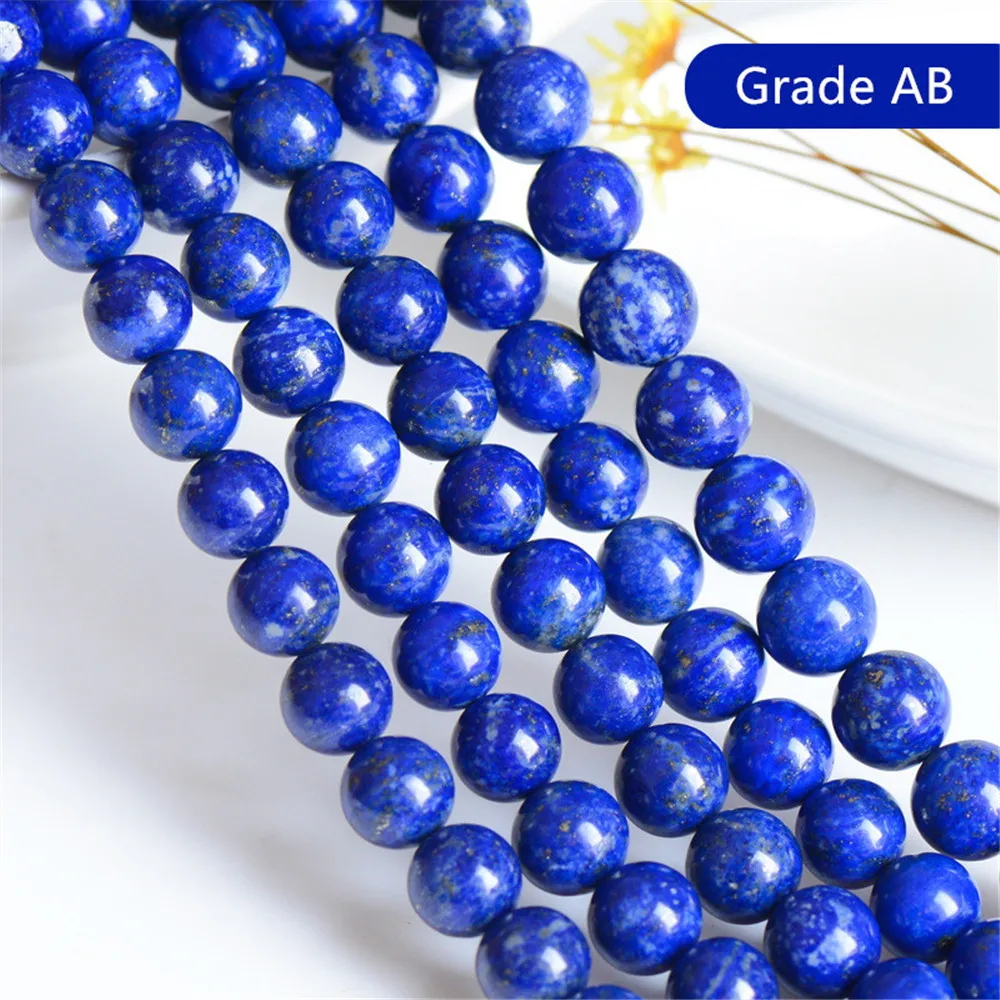 

Grade AB Natural Lapis Lazuli Beads NOT Dyed 3mm-12mm Smooth Polished Round 15 Inch Strand QS07