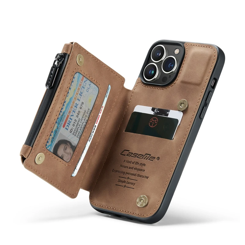Zipper Wallet Leather Phone Case For iPhone 13 12 11 Pro Max 7 8 Plus X XR XS Max Shockproof Card Slot Holder Stand Phone Cover.