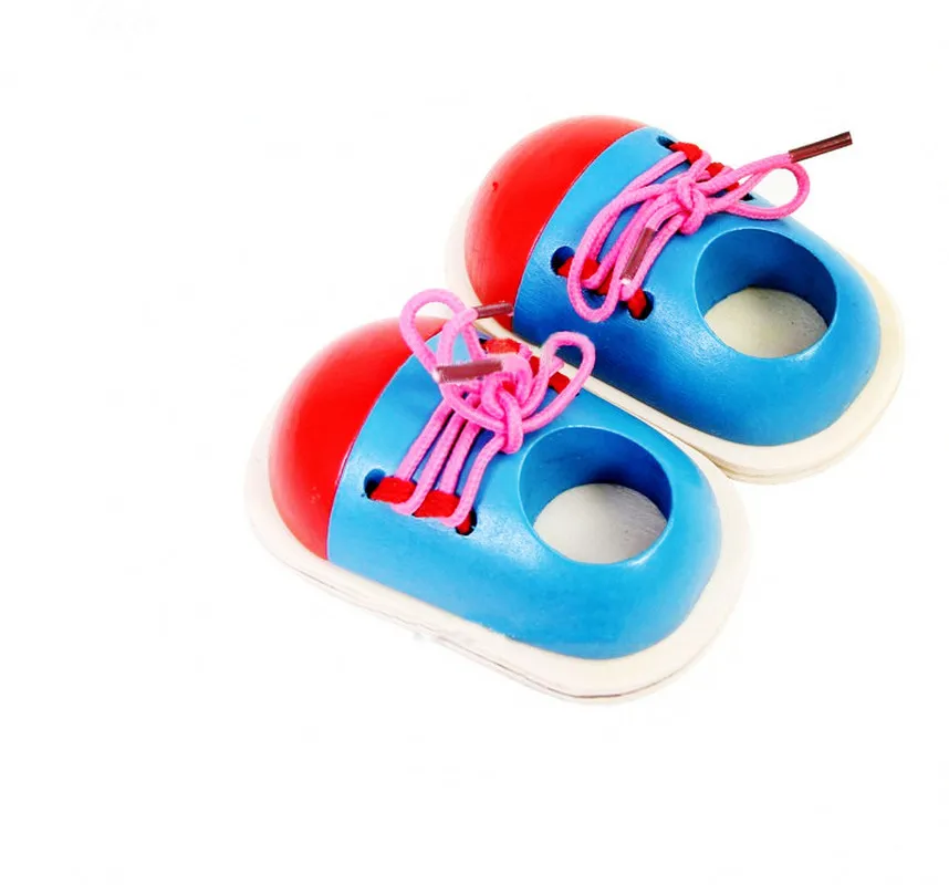 Обучающие игрушки Монтессори для детей 1 шт. деревянные обувь на шнуровке малышей