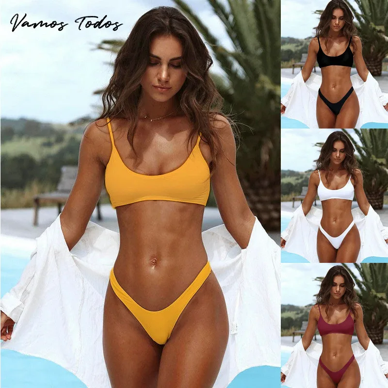 

Vamos Todos 2021 Summer V Waist Sexy Swimming Suit For Women Casual 2 Piece Set Women Bikini Swimsuit Bra And Panty Set Swimwear