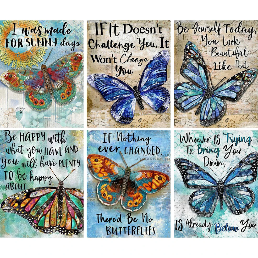 

Алмазная 5D картина с бабочками и буквами «сделай сам», полноразмерная/круглая вышивка крестиком, мозаика, стикер для домашнего декора, пода...