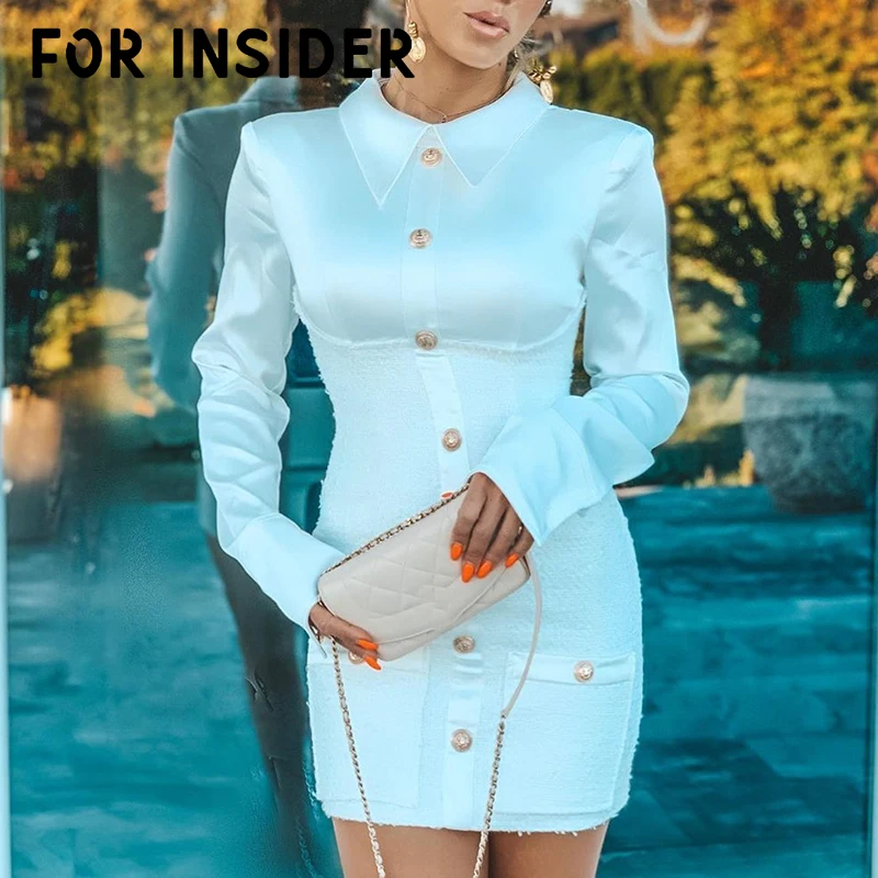 Для инсайдера твидовый блейзер лоскутное белое платье женское с длинным рукавом