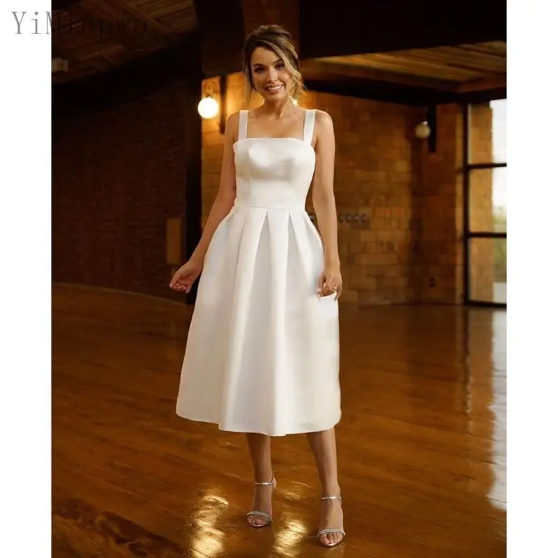 

Короткие белые платья а-силуэта для выпускного вечера, платья на тонкой молнии сзади длиной до середины икры для торжественных вечеринок, п...