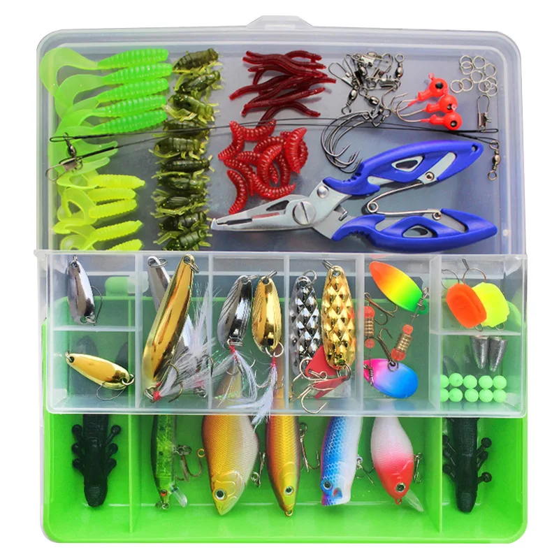 

101Pcs Lure Kit Set VIB Soft Hard Spoon Crank Baits Fishing Hooks Spinner Crankbait Minnow Popper Fishing Tackle Box Accessories