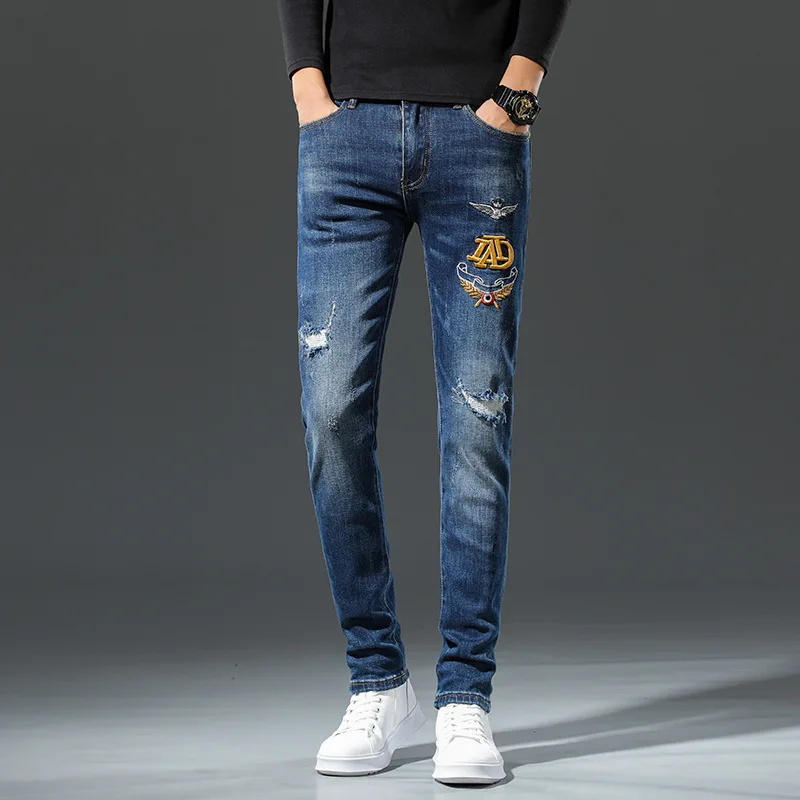 

2021 new Korean fashion stretch slim pants men's casual versatile long jeans