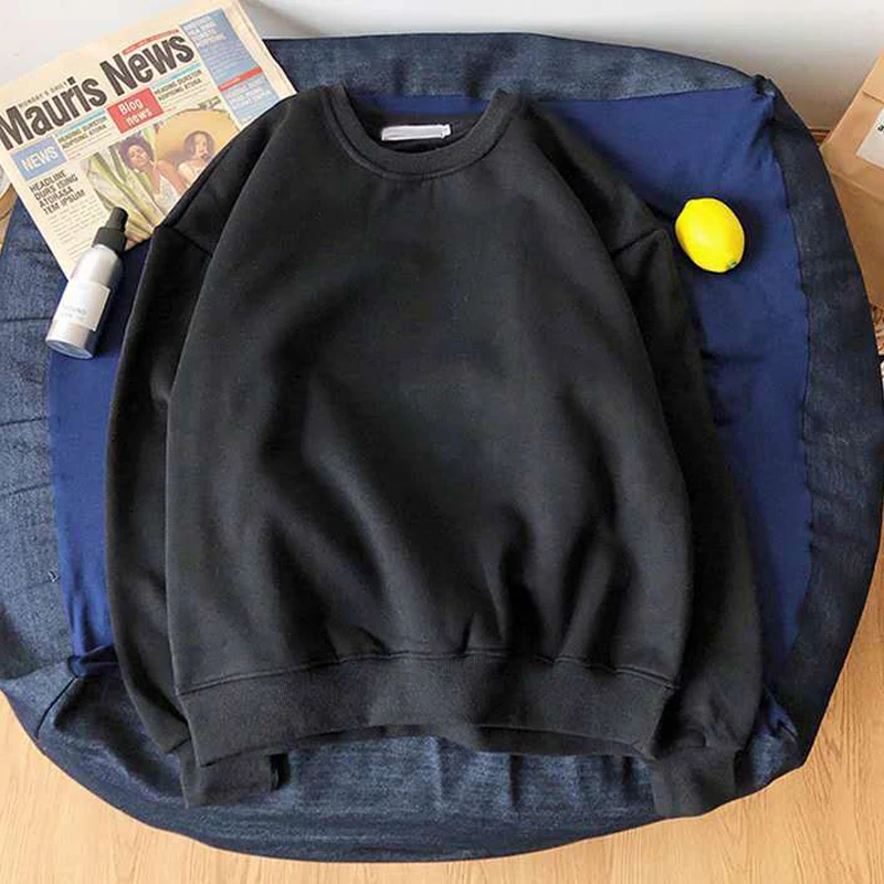 Harajuku Women Korean Sweatshirt Female Autumn Winter Long Sleeve Loose Fleece Pullover Black Warm Crewneck Hoodies Feme